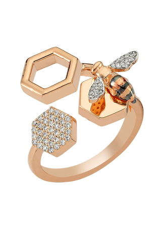 Кольцо Bee Goddess Honeycomb Розовое золото