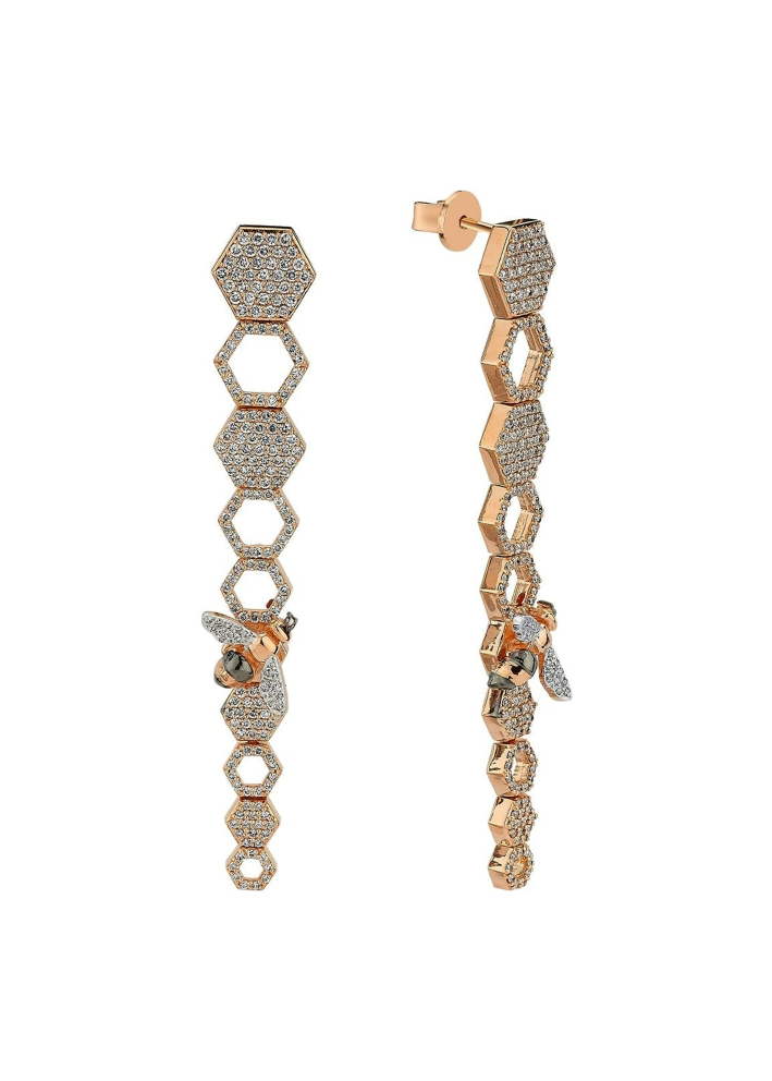 Купить Серьги Bee Goddess Honeycomb Розовое золото – премиальные ZhannaKanGroup