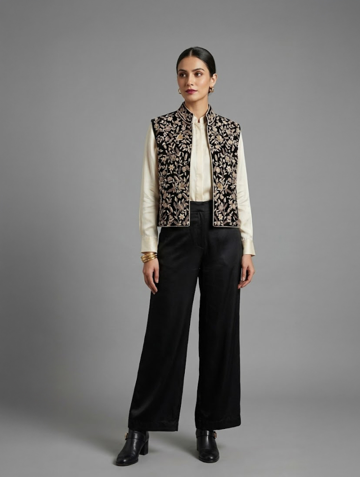 Купить Жилет Zardozi Takshila Couture Бархат – премиальные топы ZhannaKanGroup