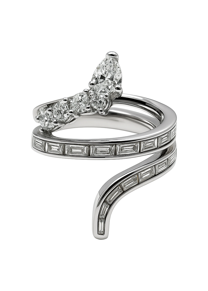 Купить Кольцо Damiani Fantasy Cut Белое золото – премиальные кольца ZhannaKanGroup