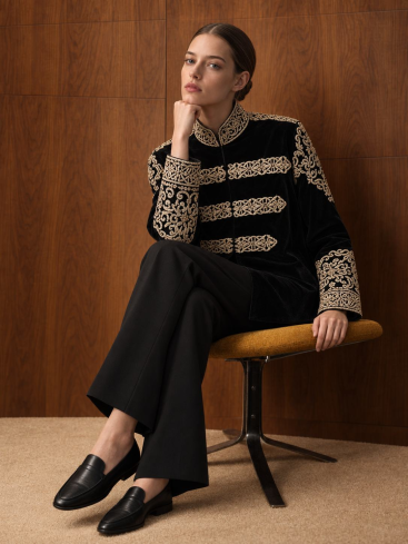 Buy Jacket Zardozi Takshila Couture Velvet – premium costumes by ZhannaKanGroup