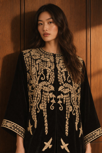 Buy Bathrobe Zardozi Takshila Couture Velvet – premium outerwear by ZhannaKanGroup