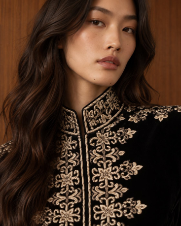 Buy Jacket Zardozi Takshila Couture Velvet – premium costumes by ZhannaKanGroup