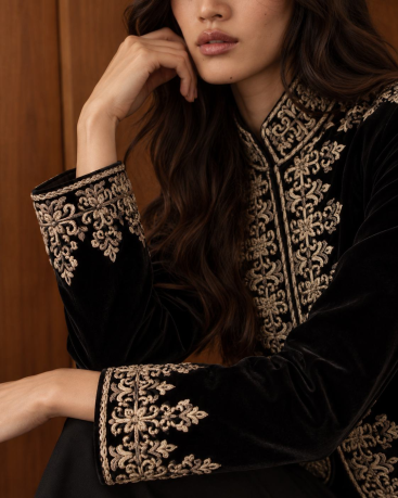 Buy Jacket Zardozi Takshila Couture Velvet – premium costumes by ZhannaKanGroup